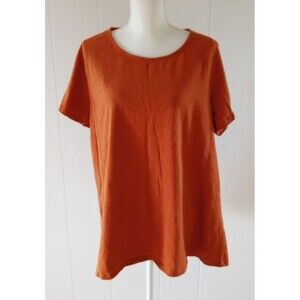 Amaryllis Tunic Top 1X Orange Short Sleeve Lace Button Ruffle Back Boho Fairy
